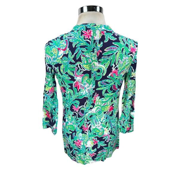 Lilly Pulitzer Sarasota Tunic Top Women’s Medium Green Black Trunk Show Pintuck - Picture 3 of 10